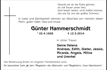 Traueranzeige von Günter Hammerschmidt von Medienhaus Bauer